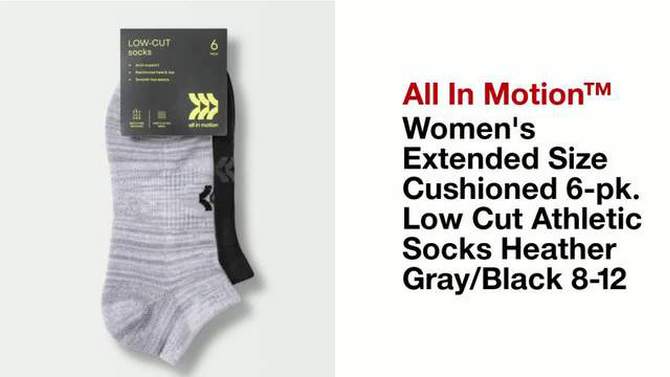 Women&#39;s Extended Size Cushioned 6pk Low Cut Athletic Socks - All In Motion&#8482; Heather Gray/Black 8-12, 2 of 5, play video