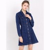 Allegra K Women's Button Down Collar V Neck Long Sleeve A-line Denim Dress - 3 of 4
