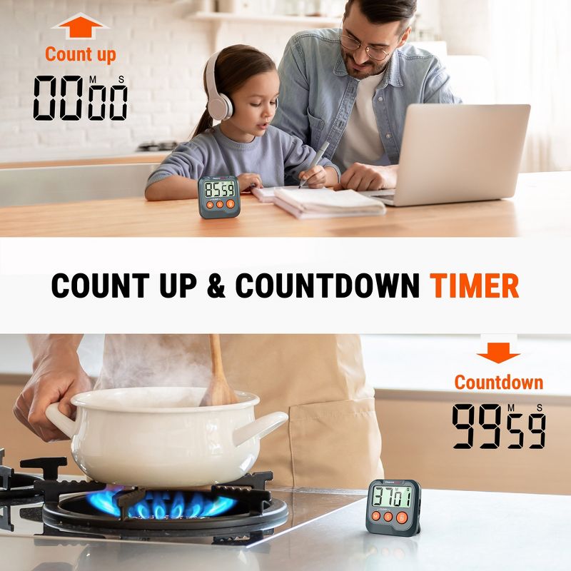 ThermoPro TM03W Digital Timer for Kids & Teachers, Kitchen Timers for Cooking with 2-Level Alarm Volume, Countdown Timer Stopwatch for Classroom, 5 of 9