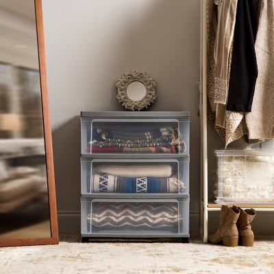 Gray 3-Drawer Plastic Storage Cart with Wheels