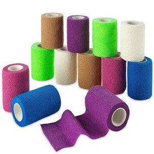 Self Adherent Wrap Bulk Pack of 12, 3"x5 Yards Elastic Athletic Tape, Cohesive Non-Woven Bandage for Ankle, Wrist & Knee Sprains - 1 of 4
