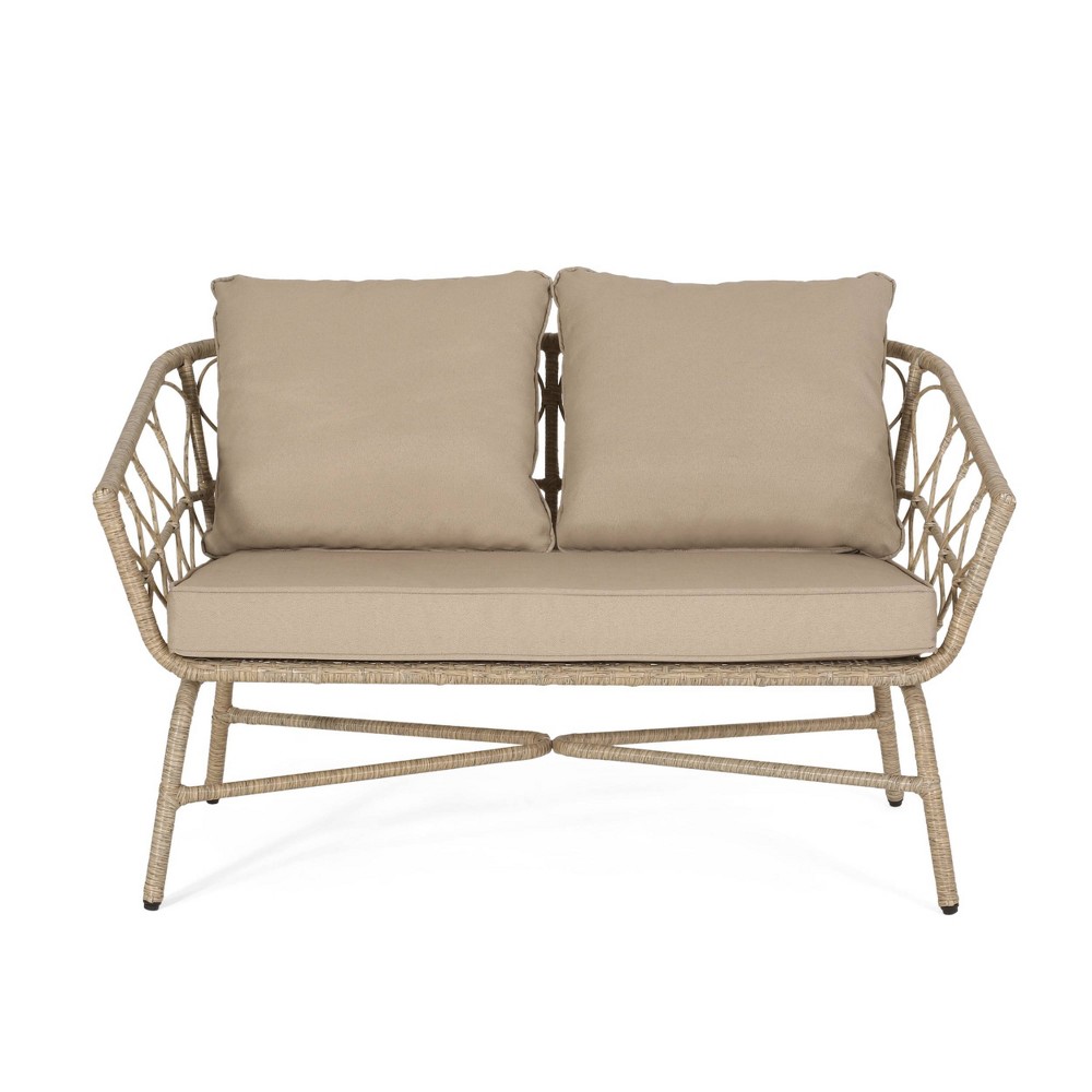 Bruce Outdoor Wicker Loveseat with Cushions: UV & Water-Resistant, Hand-Woven - Christopher Knight Home