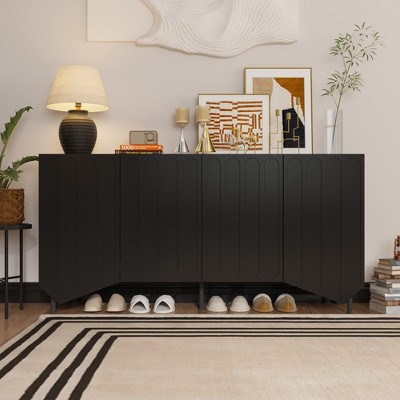 FUFU&GAGA Black Fashion Dressing Table Drawer: Adjustable Shelves, Dynamic Storage, Elegant Taste