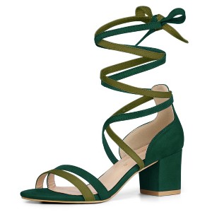 Allegra K Women's Faux Suede Open Toe Color Block Heel Lace Up Sandals - 1 of 4