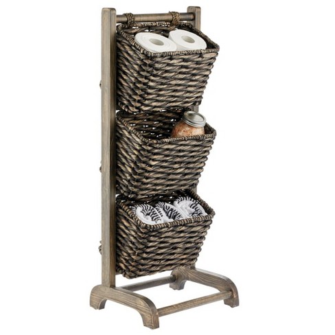 STOBOK Black Woven Storage Baskets Toilet Tank Topper Paper Basket 3  Compartment Storage Basket Desktop Storage