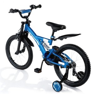 HONGGE Kids Bike 16 Inch 18 Inch for Boys and Girls with Training Wheels Adjustable Seat Hand Brake Coaster Brake Dual Suspension All Terrain Tires - 1 of 4
