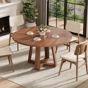 RONSHIN Round Dining Table for 4-6,47" Circle Dining Room Table with Sturdy Cross Base,Farmhouse Wood Dinner Table for Apartment Kitchen Living Room - 1 of 4