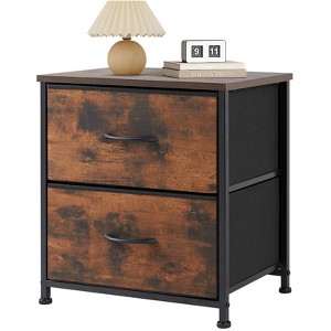 DOMETOUR Nightstand with 2 Storage Drawers Metal Frame and Wood Top Mini Dresser for Bedroom Closet Entryway College Dorm - 1 of 4