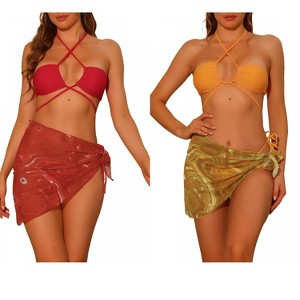 Elerevyo Women's Bandeau O Ring Cinched Strapless with Sarong Cover-Ups Beach Skirt Bathing Suit 2 Sets - 1 of 4