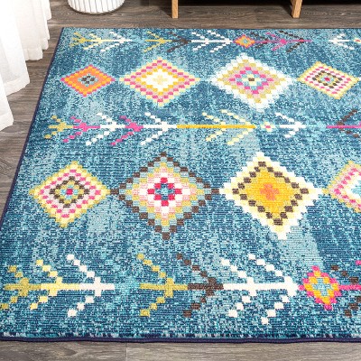 4' x 6' Dark Blue Geometric Synthetic Area Rug