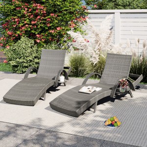 Outdoor Recliner Set of 2,Rattan Recliners With Pull-Out Side Table And Adjustable Backrest,Outdoor Chaise Lounge For Poolside-Cuddlewood - 1 of 4
