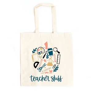 City Creek Prints Teacher Stuff Collage Canvas Tote Bag - 15x16 - Natural - 1 of 2