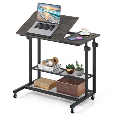 Tangkula Ergonomic Standing Desk Height Adjustable Stand up Computer Desk w/ Tilting Tabletop & Wheels