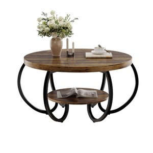 Round Coffee Table, 2 Tier Coffee Table for Living Room, Circle Wood Accent Center Tables with Open Storage Industrial Design - 1 of 1