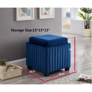 18 Inch Square Storage Ottoman Bench, Storage Bench with coffee tray,coffee table for Living Room Ottoman foot rest, BEIGE velvet fabric, Blue - 1 of 4