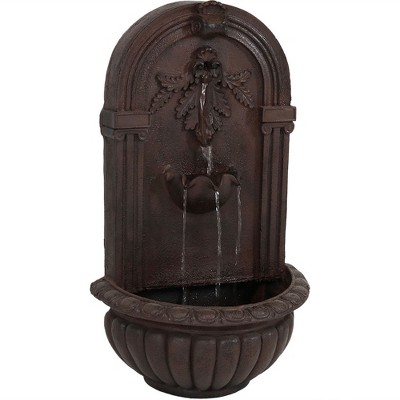 Sunnydaze 27"H Electric Polystone Florence Outdoor Wall-Mount Water Fountain, Iron Finish