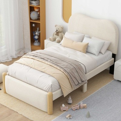 Full/Twin Size Upholstered Platform Bed with Wood Supporting Feet-ModernLuxe