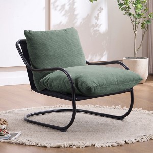 FERPIT Modern Curved Accent Chair with Faux Linen Upholstery, Comfy Lounge Chair with Metal Frame & Cushions - 1 of 4