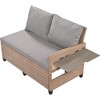Maliang 5-Piece Outdoor Patio Rattan Sofa Set with 2 Extendable Side Tables, Dining Table and Washable Covers - 3 of 4