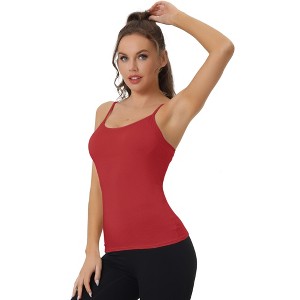 Allegra K Women's Built-in Bra Padded Adjustable Spaghetti Strap Sleeveless Camisoles - 1 of 4