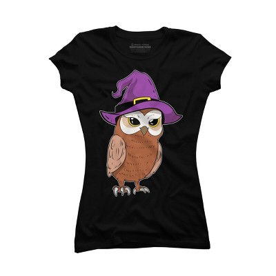 Junior's Design By Humans Owl Witch Halloween T Shirt By thebeardstudio T-Shirt