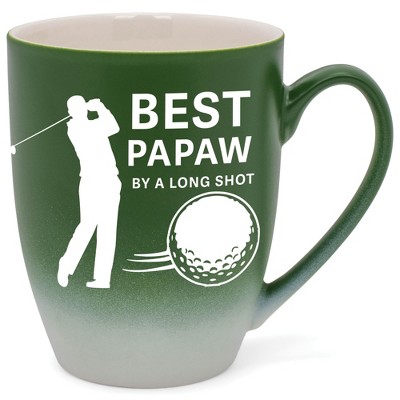 Elanze Designs Best Papaw By A Long Shot Two Toned Ombre Matte Green and White 12 ounce Ceramic Stoneware Coffee Cup Mug