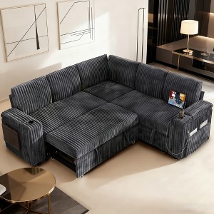 Vipbear 85"Modular Sectional Sleeper Sofa with Pull Out Bed,5Seat L-Shaped Couch with Reclining Backrest|USB|Storage Chaise Armrest,Tool Free Assembly - 1 of 4