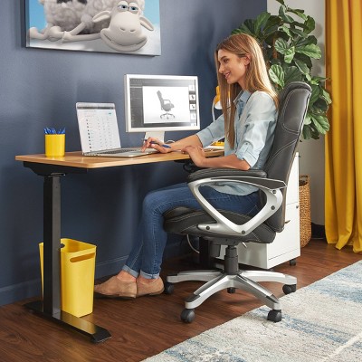 Sleek Adjustable Light Brown Wooden Ergonomic Standing Desk
