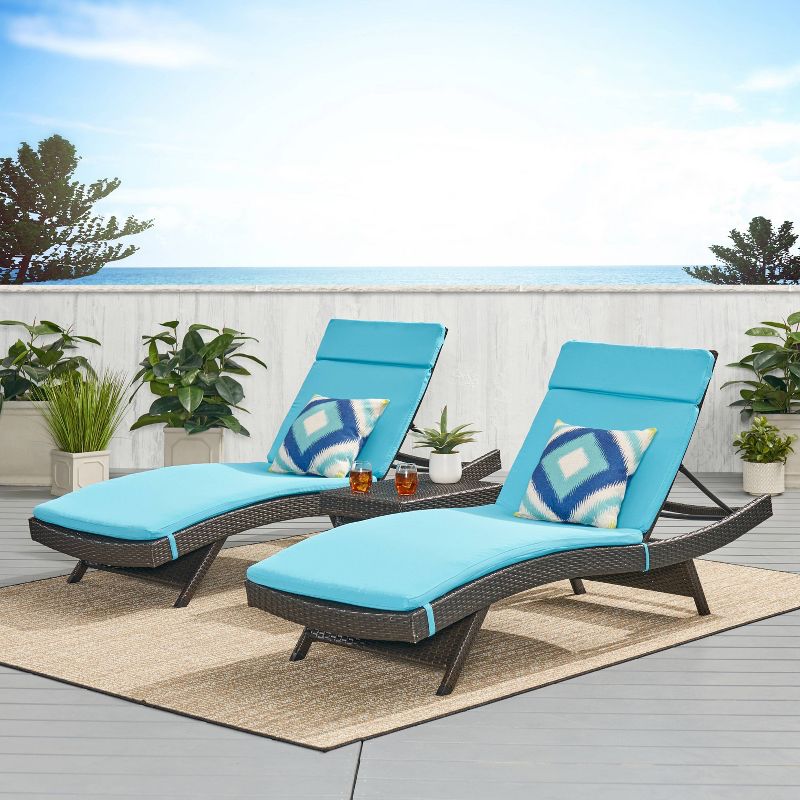 Luana 3pc Wicker Patio Adjustable Chaise Lounge Set with Cushions - Blue - Christopher Knight Home, 3 of 13