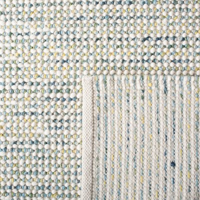 Hand-Knotted Artisan Ivory & Blue Wool Round Rug, 3' x 5'