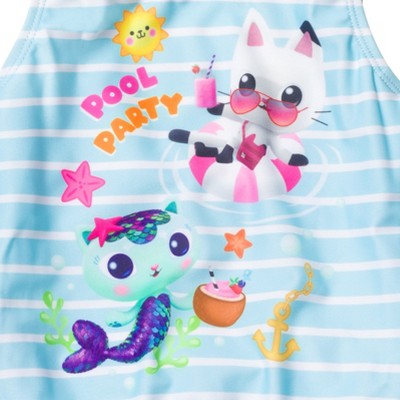 Gabby's Dollhouse MerCat Pandy Paws Little Girls One Piece Bathing Suit Blue / White 6 — фото 4