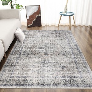 Washable Area Rug Vintage Distressed Living Room Rug Floral Print Indoor Low Pile Floor Cover for Home Office, Bedroom - 1 of 4