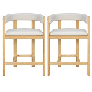 Christopher Knight Home Set of 2 Adrian Rubberwood Upholstered Open Back Counter Height Barstools Beige/Natural - 1 of 4