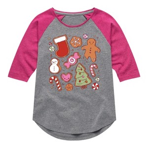 Girls' - Instant Message - Kawaii Christmas Treats Shirt Tail Raglan Graphic T-shirt - 1 of 4