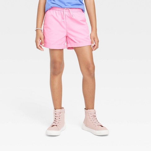 Girls Rolled Hem Pull on Woven Shorts Cat Jack Pink L Plus