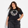 Women's Floral Butterfly Moon Phase Short Sleeve Graphic T-Shirt - Black - 2 of 3