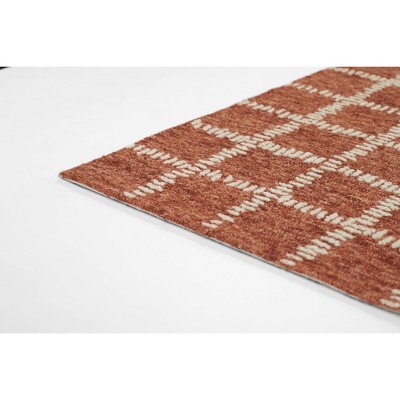 Rust and Beige Geometric Hand-Tufted Wool Rug, 5' x 8'
