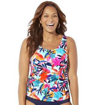 Swimsuits for All Women's Plus Size Lightweight Scoop Neck Blouson Tankini  Top - 34, Pastel Stripe
