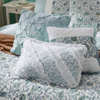 Shabby Chic Blue Paisley Full/Queen Cotton Percale Quilt Set with Decorative Pillows