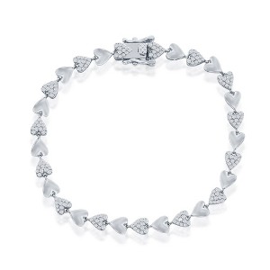Bella Silver Sterling Silver Alternating Polished & Micro Pave CZ Heart Bracelet - Silver - 7.5 Inch - 1 of 2