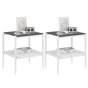 Ridstar Set of 2 Modern Rectangle End Table with Tempered Glass Tabletop For Living Room-Gray - 1 of 4