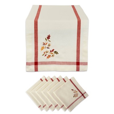 Embroidered Fall Leaves Bordered Table Set Natural - Design Imports