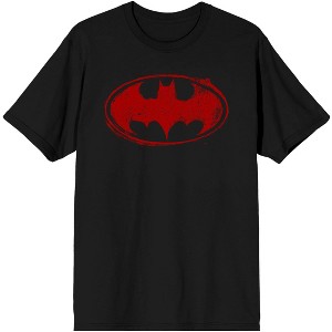 Batman Distressed Grunge Red Shield Men's Black T-Shirt - 1 of 1