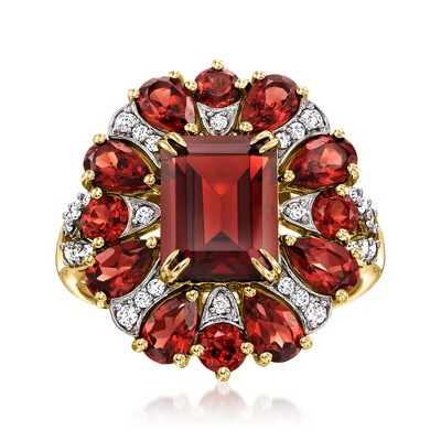 Ross-Simons 6.30 ct. t.w. Garnet and .24 ct. t.w. Diamond Ring in 14kt Yellow Gold