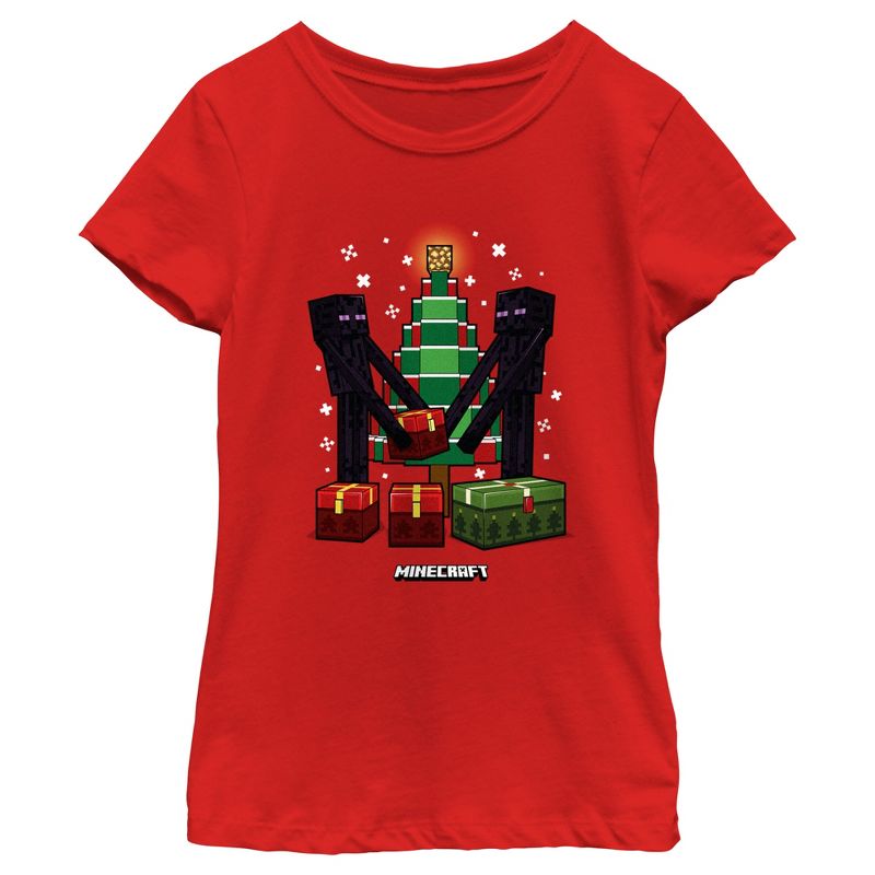 Girl's Minecraft Christmas Tree Endermans T-Shirt, 1 of 6