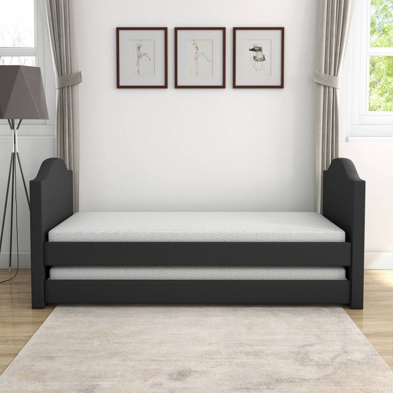 Twin Madigan Faux Leather Upholstered Day Bed and Roll Out Trundle Frame Set - Eco Dream, 3 of 7