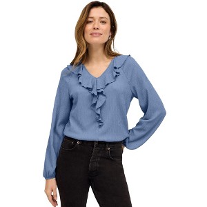 ellos Plus Size Knit Top With Ruffled V-Neck - 1 of 3