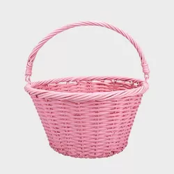 12" Round Plastic Willow Decorative Easter Basket Pink - Spritz™
