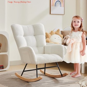 Nursery Rocking Chair, Living Room Glider Rocker for Breastfeeding, Comfy Accent Chairs for Bedroom, Plush Teddy Upholstered Armchairs Indoor - 1 of 4