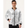 INSPIRE CHIC Men's Sequin Varsity Long Sleeve Zipper Glitter Sequins Bomber Jacket - 3 of 4